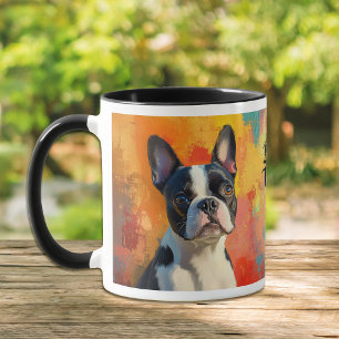 Boston Terrier Portrait Abstract Background Mug