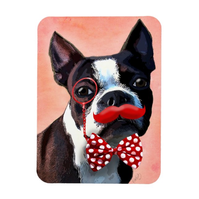 Boston Terrier Portrait with Red Bow Tie and 2 Magnet (Vertical)