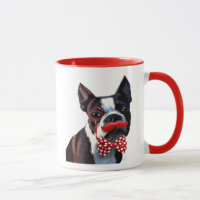 Boston Terrier Portrait with Red Bow Tie and 2