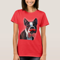 Boston Terrier Portrait with Red Bow Tie and 2