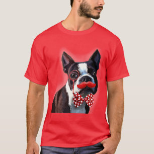 Boston Terrier Portrait with Red Bow Tie and 2 T-Shirt