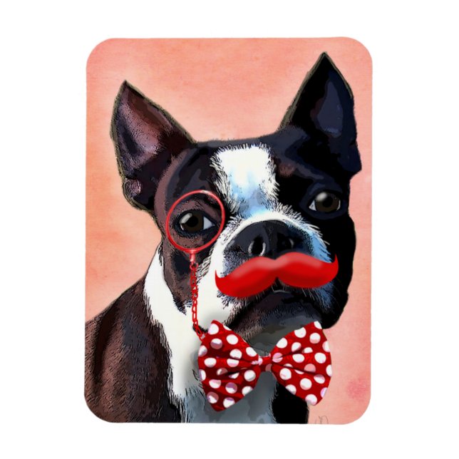 Boston Terrier Portrait with Red Bow Tie and 3 Magnet (Vertical)