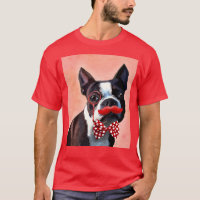 Boston Terrier Portrait with Red Bow Tie and 3