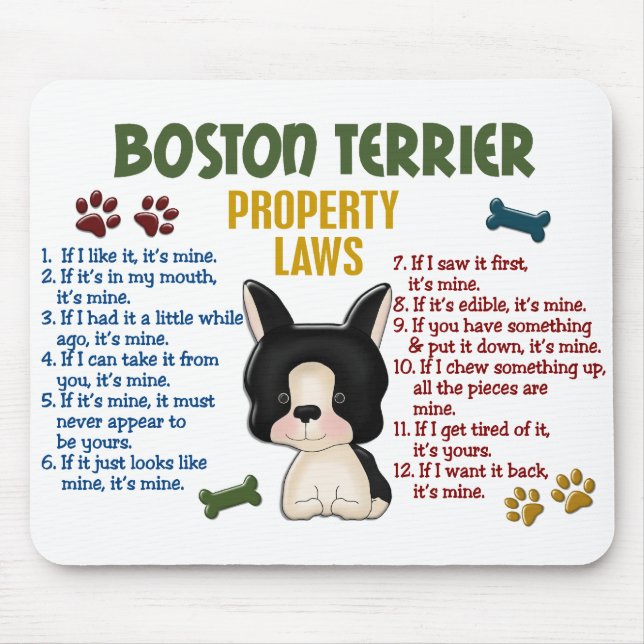 Boston Terrier Property Laws 4 Mouse Mat (Front)
