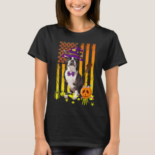 Boston Terrier Pumpkin American Flag Halloween Dog T-Shirt