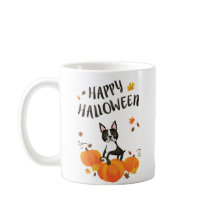 Boston Terrier Pumpkin Fall Leaves Halloween Mug
