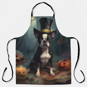 Boston Terrier Pumpkins Halloween Scary Apron