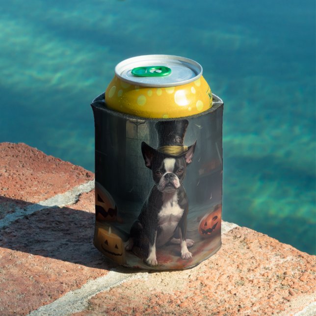 Boston Terrier Pumpkins Halloween Scary Can Cooler (In Situ Pool)