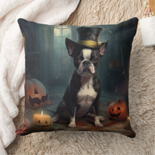 Boston Terrier Pumpkins Halloween Scary Cushion
