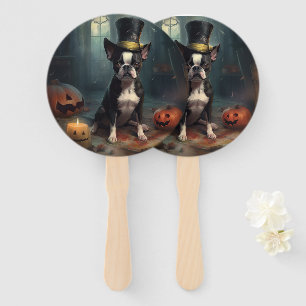 Boston Terrier Pumpkins Halloween Scary Hand Fan