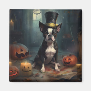 Boston Terrier Pumpkins Halloween Scary Magnet