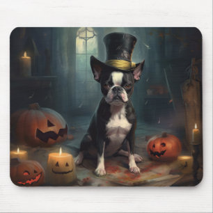 Boston Terrier Pumpkins Halloween Scary Mouse Mat