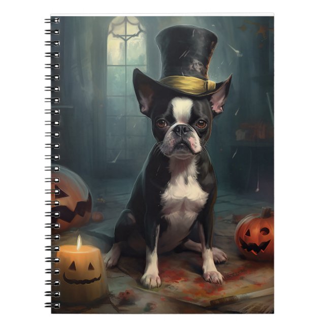 Boston Terrier Pumpkins Halloween Scary Notebook (Front)