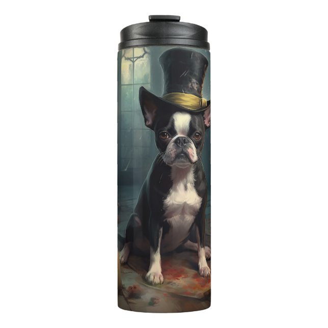 Boston Terrier Pumpkins Halloween Scary Thermal Tumbler (Front)