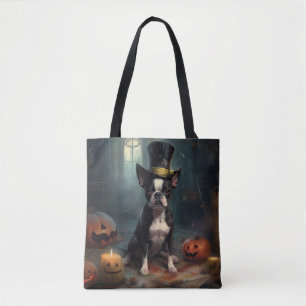 Boston Terrier Pumpkins Halloween Scary Tote Bag