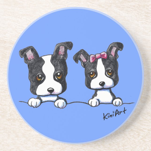 Boston Terrier Puppies Coaster (Front)