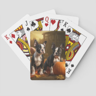 Boston Terrier Puppy Autumn Delight Pumpkin Playing Cards