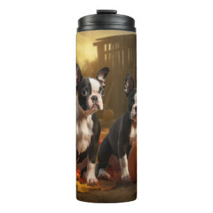 Boston Terrier Puppy Autumn Delight Pumpkin Thermal Tumbler