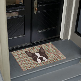 Boston Terrier Puppy Dog Tartan Plaid Doormat