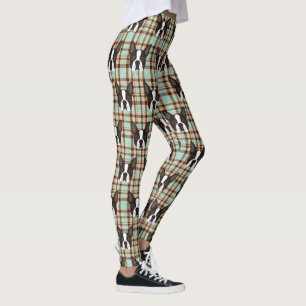Boston Terrier Puppy Dog Tartan Plaid Leggings