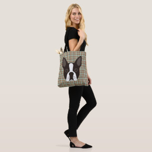 Boston Terrier Puppy Dog Tartan Plaid Tote Bag