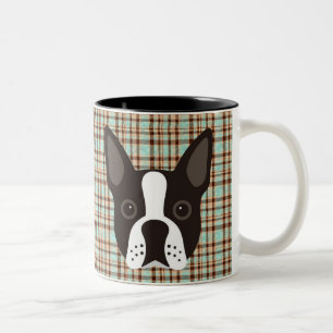 Boston Terrier Puppy Dog Tartan Plaid Two-Tone Coffee Mug