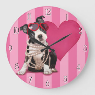 Boston Terrier Puppy Large Clock