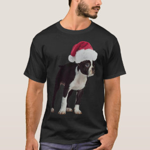Boston Terrier Puppy Santa Claus Merry Christmas R T-Shirt