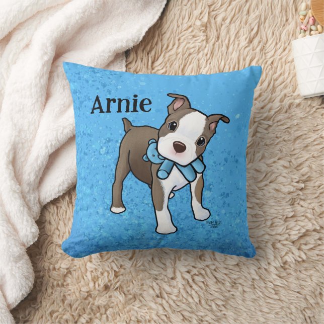 Boston Terrier Puppy  Throw Pillow (Blanket)