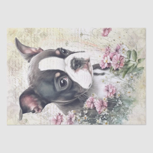 Boston Terrier Puppy Watercolor Tissue Paper (Front)
