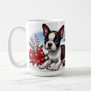  Boston Terrier Puppy With Christmas Decorations Coffee Mug