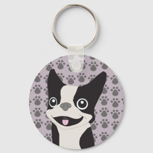 Boston Terrier, Purple lavender Key Ring