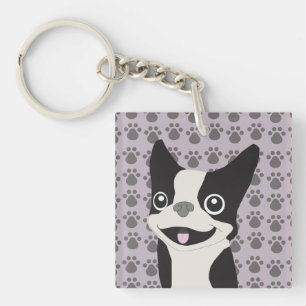 Boston Terrier, Purple lavender Key Ring