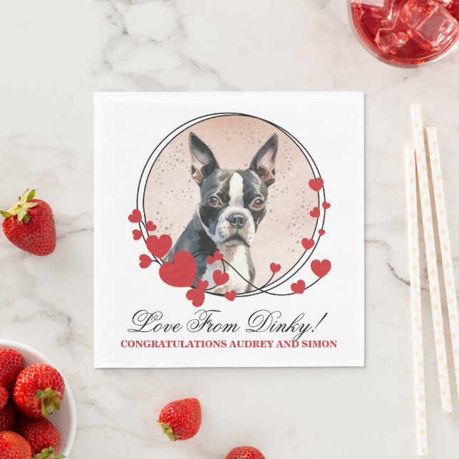 Boston Terrier Red Heart Frame Dog Photo Napkin (Insitu)