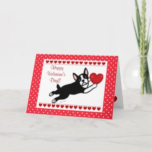 Boston Terrier & Red Heart Valentine Holiday Card