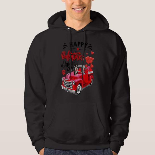 Boston Terrier Red Truck Valentines Day Funny Dog Hoodie (Front)
