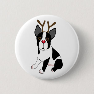 Boston Terrier Reindeer 6 Cm Round Badge