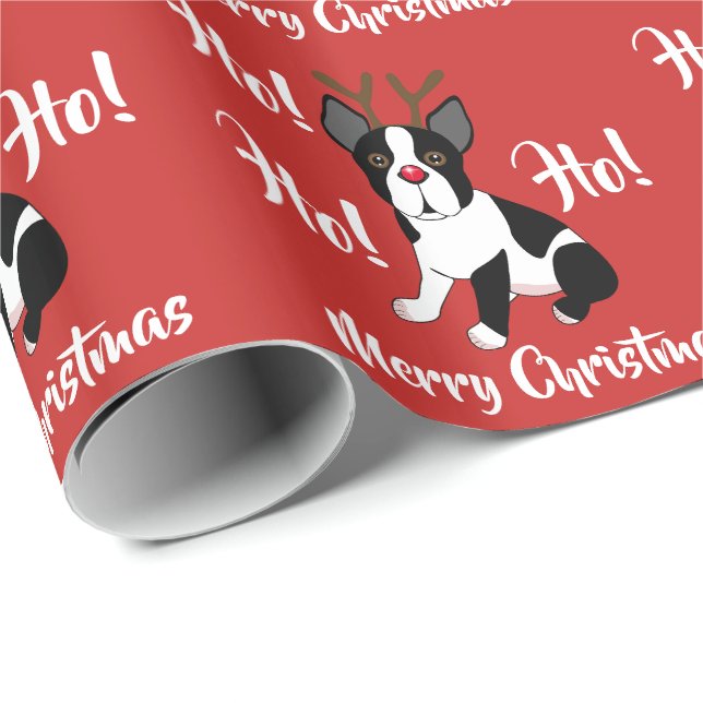 Boston Terrier Reindeer Christmas Wrapping Paper (Roll Corner)
