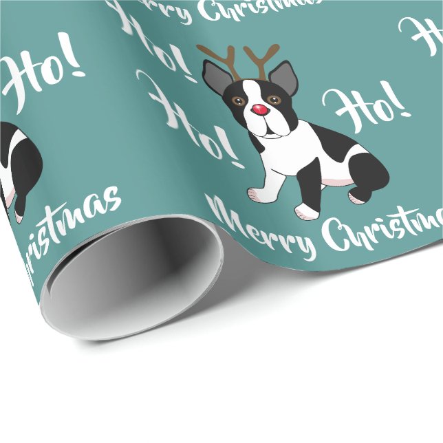 Boston Terrier Reindeer Christmas Wrapping Paper (Roll Corner)