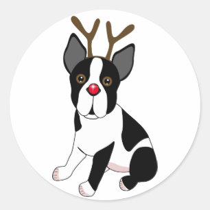 Boston Terrier Reindeer Classic Round Sticker