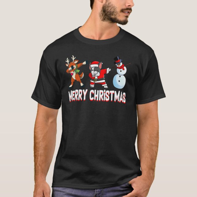 Boston Terrier Reindeer Snowman Merry Christmas Lo T-Shirt (Front)