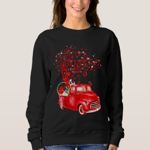 Boston Terrier Riding Red Truck Valentine Butterfl Sweatshirt
