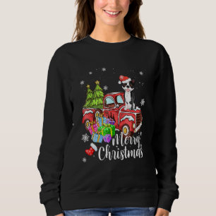 Boston Terrier Riding Red Truck Xmas Merry Christm Sweatshirt