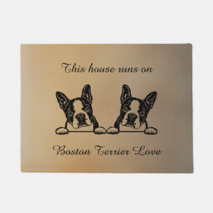 Boston Terrier Runs on Love Doormat