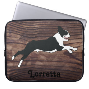 Boston Terrier Rustic Faux Wood Personalised Laptop Sleeve
