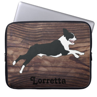 Boston Terrier Rustic Faux Wood Personalised Laptop Sleeve