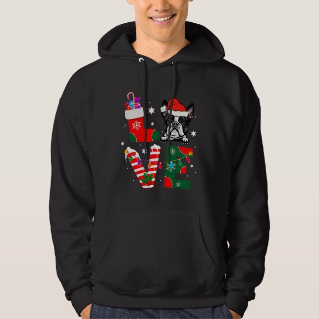 Boston Terrier  Santa Claus Christmas Dogs Pyjamas Hoodie (Front)