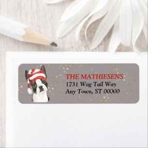 Boston Terrier Santa Hat Address Label