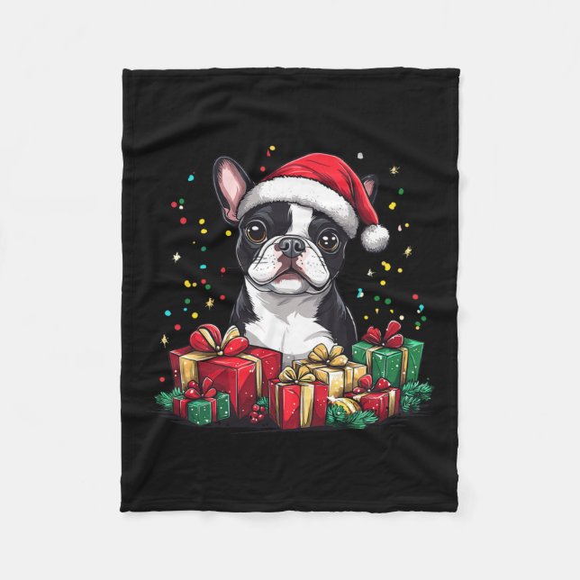 Boston Terrier Santa Hat Funny Christmas Bostie Do Fleece Blanket (Front)