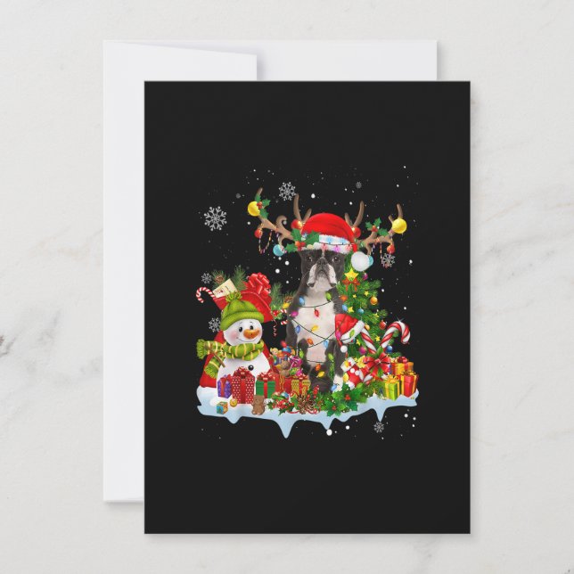 Boston Terrier Santa Hat Reindeer Christmas Lights Invitation (Front)